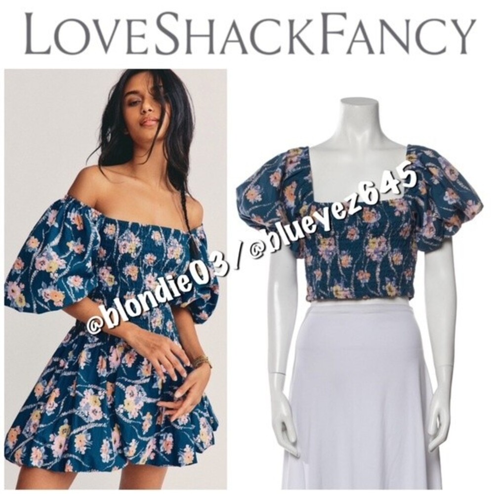 LoveShackFancy smocked top in midnight blush XS